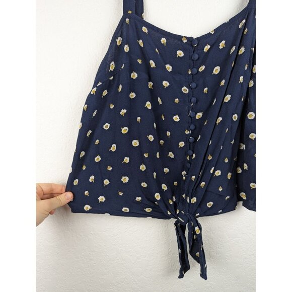 Madewell Womens Tank Top Size L Daisy Dots Button Front Tie Floral Blue - Picture 2 of 8